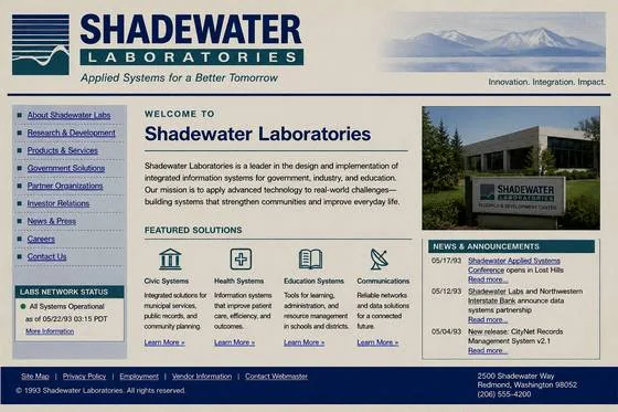 Shadewater Laboratories website, archived 1993